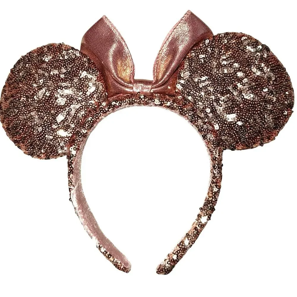 Walt Disney world Parks Exclusive Minnie Ear Headband Rose gold Sequin Bow - Picture 2 of 2